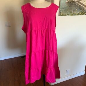 Pink Sleeveless Tiered polyester Dress
